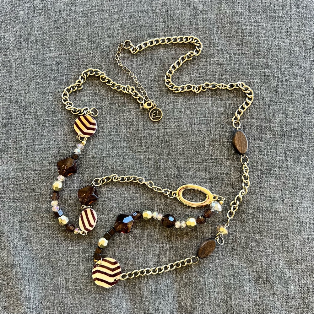 Erica Lyons Gold and Brown Striped Necklace